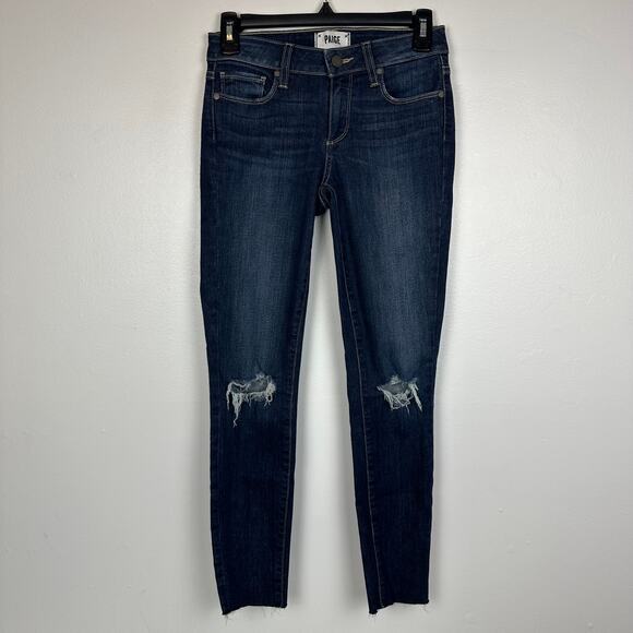 Paige Womens Verdugo Ankle Skinny Low Rise Distressed Dark Wash Blue Jeans 25 - Picture 1 of 9